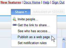 publish your spreadsheet