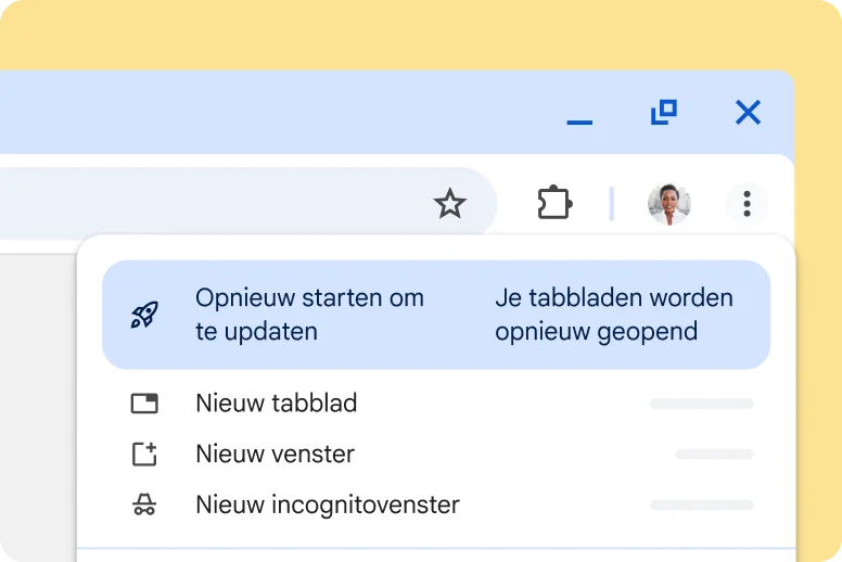 In de Chrome-UI wordt een melding weergeven dat er een update in behandeling is