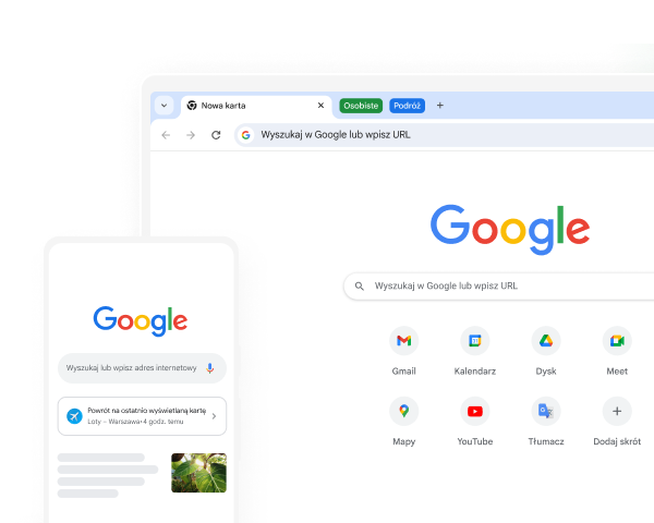 Strona główna Google widoczna w Chrome na urządzeniu mobilnym i na komputerze.