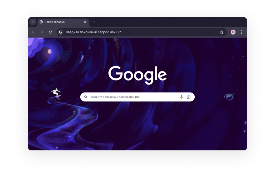 Абстрактное изображение интерфейса Chrome окружено значками, которые представляют категории расширений браузера: 