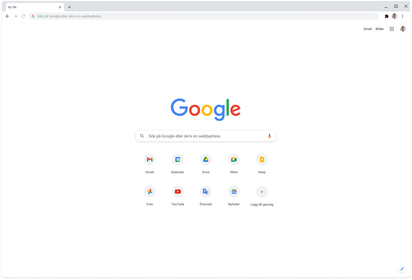 Webbläsarfönster i Chrome som visar Google.com.