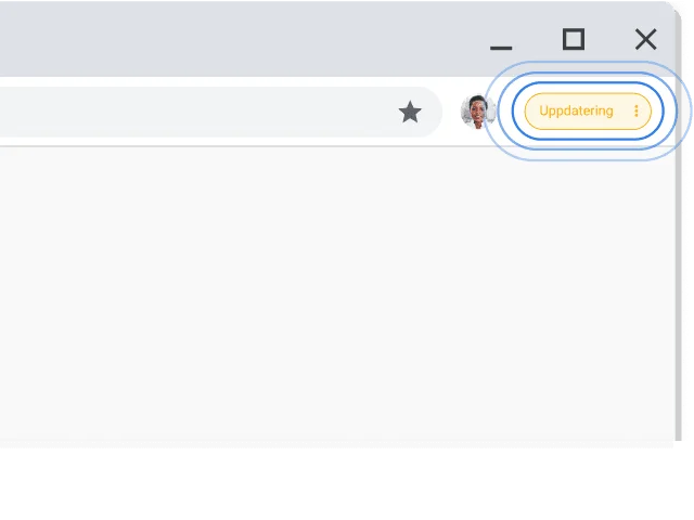 Uppmaning om att uppdatera framhävs i hörnet uppe till höger i ett webbläsarfönster i Chrome.