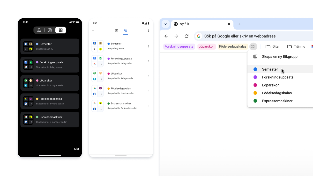 Flikgrupper på iOS, Android och datorer