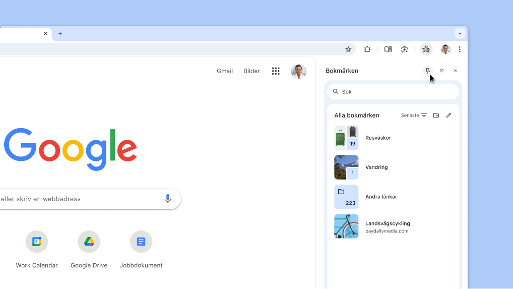 Fästa en sidopanel i Chrome i verktygsfältet